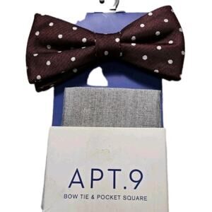 Apt. 9 Burgundy Polka Dot Bow Tie and Gray Pocket Square